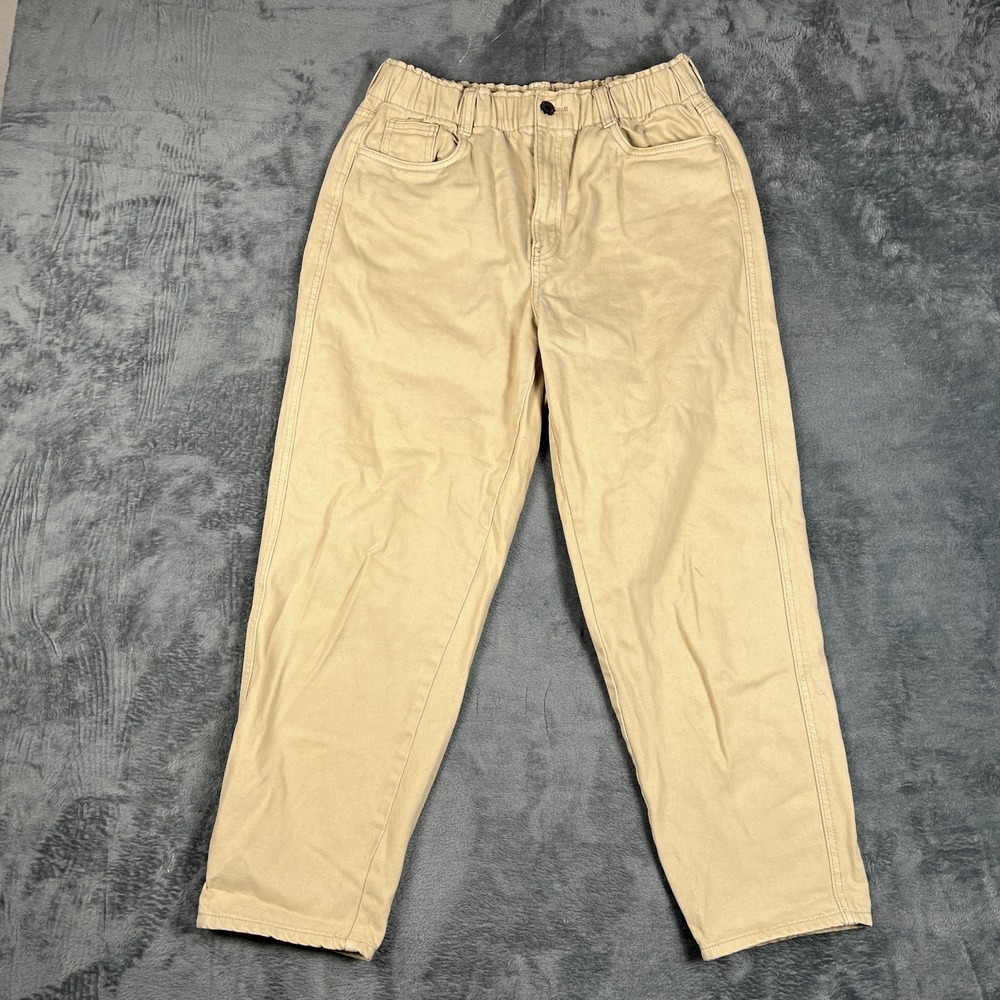 H&M Pants Womens 8 Beige Mid Rise 5 Pockets Relaxed Tapered Leg Elastic Waist